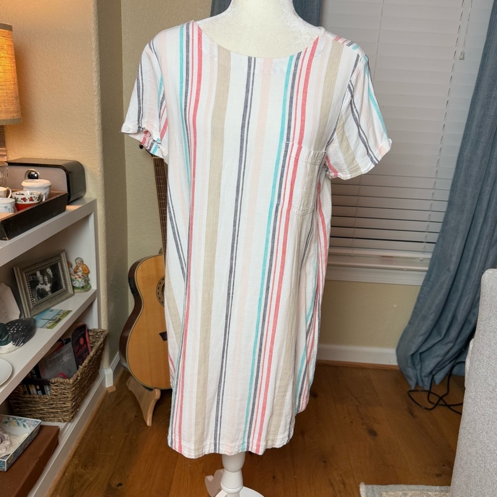Anthropologie Cloth & Stone Striped Linen Blend Shift Dress Sz M